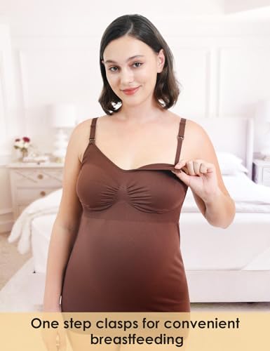 HOFISH Multi‑Pack Maternity Nursing Tank Tops with Clip‑Down Shelf Bra - color: Black/Chocolate Brown, size: X-Large