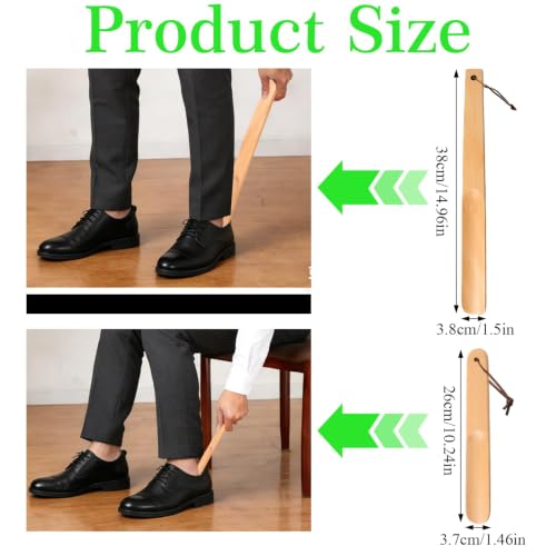2pcs Wooden Long Handle Shoe Horn Set, Long & Short Wood Shoe Horn