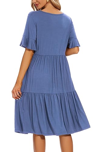 Smallshow Women's Ruffle Maternity Nursing Dress - color: Grey Blue, size: Large