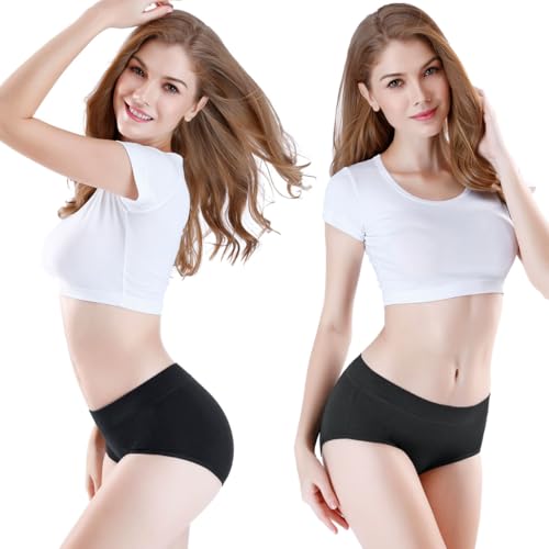 wirarpa Women's Underwear Cotton Mid Waisted Ladies Panties Full Coverage Briefs 4 Pack (Regular & Plus Size) - color: Black-4 Pack, size: 3X-Large