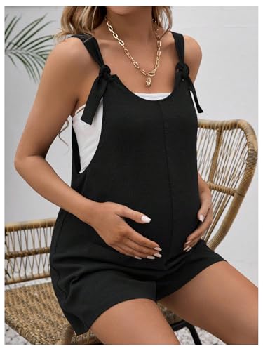 OYOANGLE Women's Maternity Romper Tie Knot Wide Strap Summer Overall - color: Black, size: Small