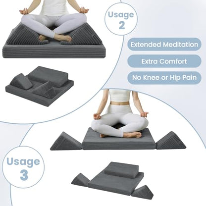 Meditation Cushion, Meditation Pillow with Knee Support, Dark Grey - color: Dark Grey, size: 24X24X2 Inch
