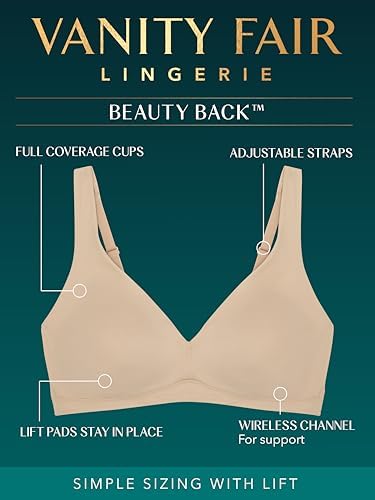 Vanity Fair Women's Beauty Back Smoothing Wireless Bra with Lift, Simple Sizing Available S-3xl - color: Light Lift - Damask Neutral, size: Small