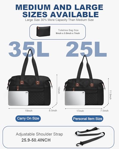 Pritent Travel Duffle Bag, Weekender Overnight Personal Item Carry On Bag - color: Black, size: Medium
