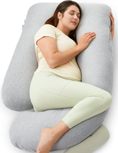 Momcozy Pregnancy Pillow for Sleeping - U Shaped Full Body Maternity Pillow - color: Hatha Grey