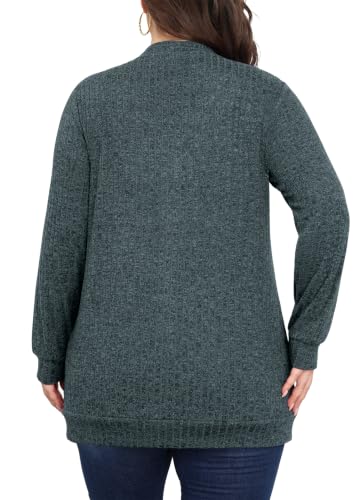 Lastshe Women Plus Size Cardigan Fall Thin Sweaters with Pockets 1X-5X - color: Dark Green, size: 2X