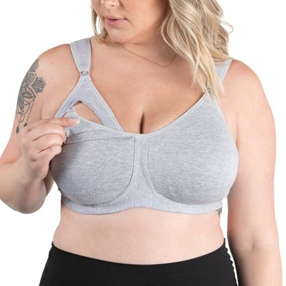 LEADING LADY, Vivien, Wireless Nursing Bra, Cushioned Straps, Unlined Fold-Down Cups, One Hand Nursing Clasps, 36B-42DD - color: Heather Gray, size: 38DD