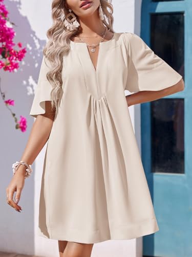 Wenrine Womens Shift Mini Dress Casual Short Sleeve Summer Dresses - color: Beige, size: X-Large
