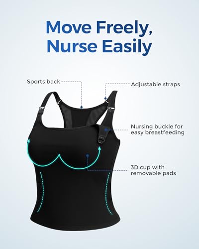 Nursing Sports Bra Breastfeeding Crop Tank Tops with Built in Bra - size: Medium