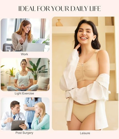 CYDREAM Zip Front Closure Wireless Bras for Women Post Surgery Compression - color: Beige, size: Large