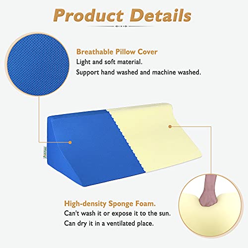 Wedge Pillow for Side Sleeping 30 Degree Foam Wedges for Positioning in Bed - color: Blue