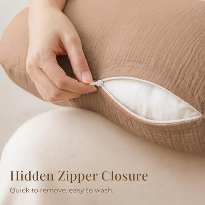 Konssy 2-Pack Muslin Nursing Pillow Covers, Cream Soft Slipcover for Baby - color: Brown,cream