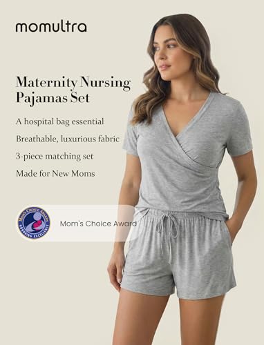 PATPAT 3-Piece Maternity Nursing Pajamas, Womens Lounge Set with Pockets - color: Heather Gray, size: XX-Large