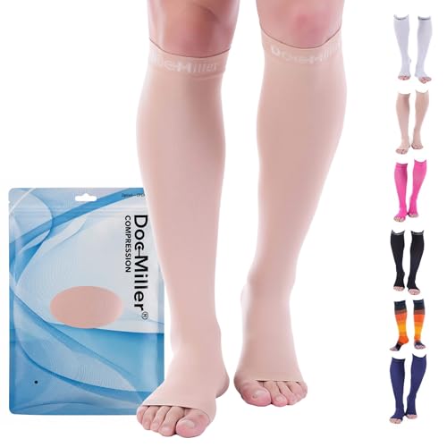 Doc Miller Open Toe Compression Socks 8-15 mmHg for Women & Men, 1 Pair - color: Skin, size: Medium