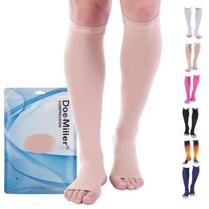 Doc Miller Open Toe Compression Socks 8-15 mmHg for Women & Men, 1 Pair - color: Skin, size: Medium