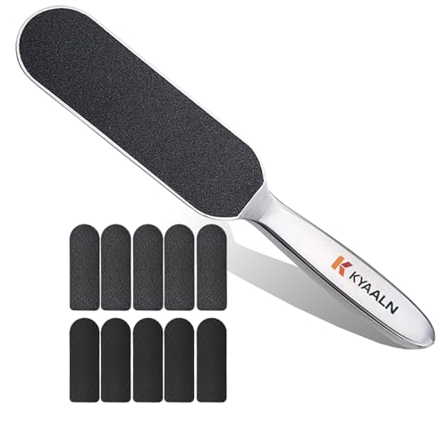 Stainless Foot File Callus Remover for Cracked Heels & Dead Skin — Pedicure Rasp with 10 Replacement Pads & 2 Exfoliating Foot Masks, Sandal Season Foot Care Kit (Premiunm Set(1pice File))