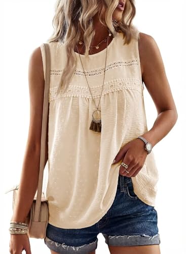 Falechay Tank Tops for Women Flowy Boho Cute Swiss Dots Sleeveless Shirts - color: Apricot, size: 4X-Large