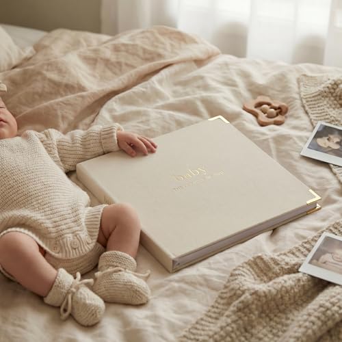 Keepsake Baby Memory Book for Boys and Girls - Timeless First 5 Year Book - color: Beige
