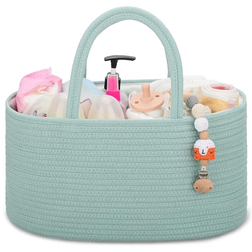 COMSE Baby Diaper Caddy Organizer with Handles, Cotton Rope, Light Green - color: Light Green, size: Regular