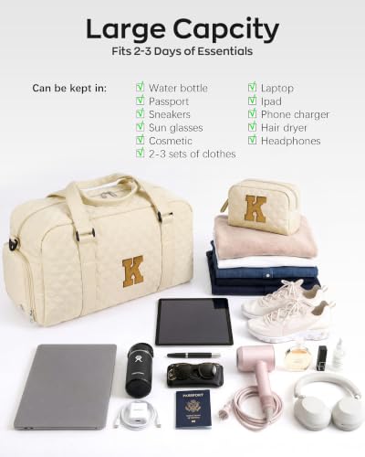 Duffle Bag Teen Girl Gifts Trendy Stuff Initial Travel Weekender Dance Bag - color: off whtie, style: A