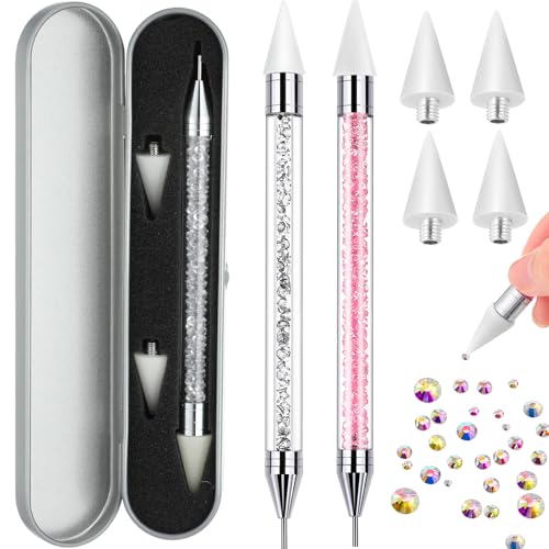 Tatuo 2 Pieces Rhinestone Picker Dotting Pen, Wax Pencil Pen, Pink White - color: Pink, White
