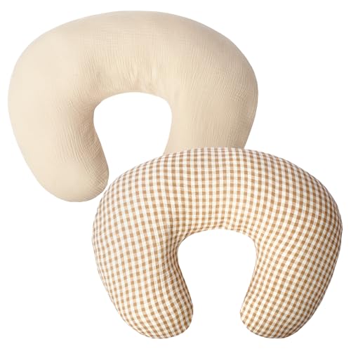 FUNUPUP Muslin Nursing Pillow Cover Replacement, Beige & Plaid - color: Beige&plaid