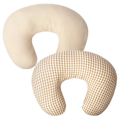 FUNUPUP Muslin Nursing Pillow Cover Replacement, Beige & Plaid - color: Beige&plaid