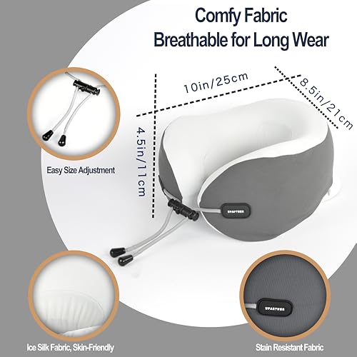 Travel Neck Pillow, Memory Foam Airplane Pillow for Long Flights - color: Grey