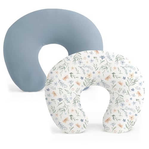 Konssy 2 Pack Nursing Pillow Covers, Soft Stretchy Cover for Breastfeeding - color: Blue Grass, Ice Blue