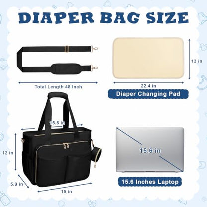 GDNasist Diaper Bag Tote, Large Baby Bag with Pacifier Case for Travel Work - color: Black