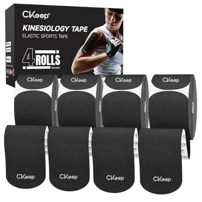 CKeep Kinesiology Tape, Elastic Precut Strips 4 Rolls, Black - color: Black, size: 4 Rolls