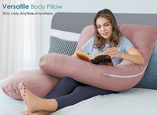 QUEEN ROSE Cooling Pregnancy Pillow, U Shaped Maternity Body Pillow, Pink - color: Pink