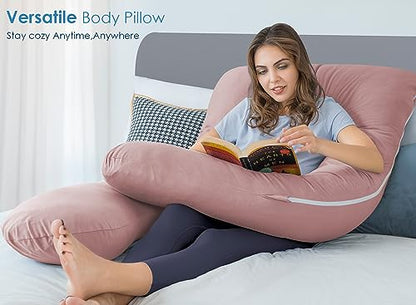 QUEEN ROSE Cooling Pregnancy Pillow, U Shaped Maternity Body Pillow, Pink - color: Pink
