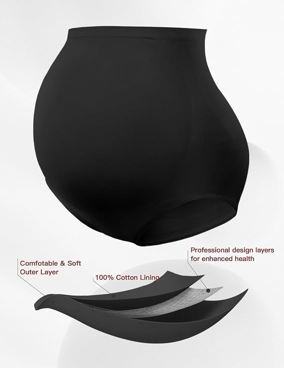 HOFISH Seamless Over-Bump Maternity Underwear, High-Waisted Panties - color: 2pack:black/Pink, size: Medium