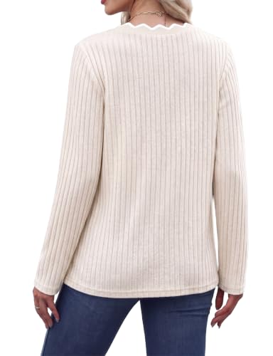 WIHOLL Long Sleeve Womens Shirts Lightweight Fall Tunic Top V Neck Sweaters - color: 01-apricot, size: Medium