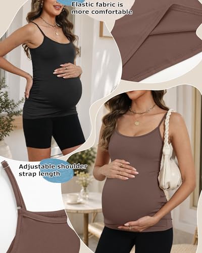 Ficerd 4 Pack Womens Maternity Nursing Tank Tops - color: Charcoal Gray, Cream, Brown, Black, size: Large