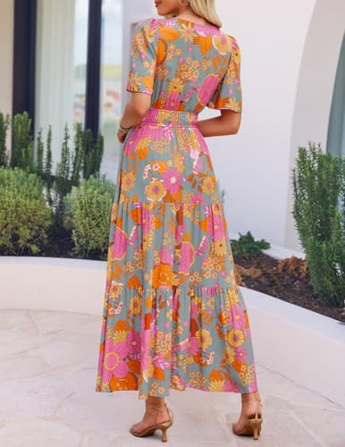 ZESICA Women's 2026 Summer Floral Boho A Line Maxi Dresses - color: Greygreen, size: Medium