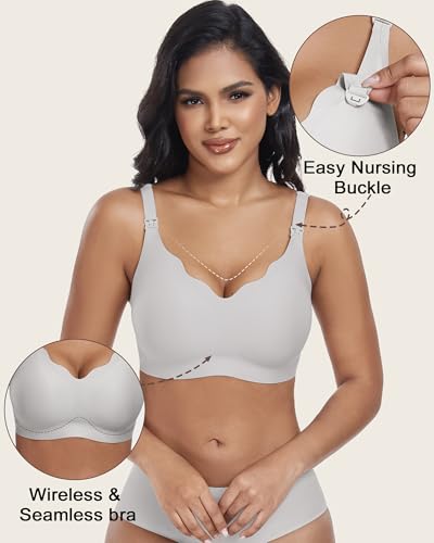 As Fairy Wireless Seamless Pumping Bra Hands Free Nursing Bra Wirefree Comfort Wearable Breast Pump Brass - color: Grey, size: Medium Plus