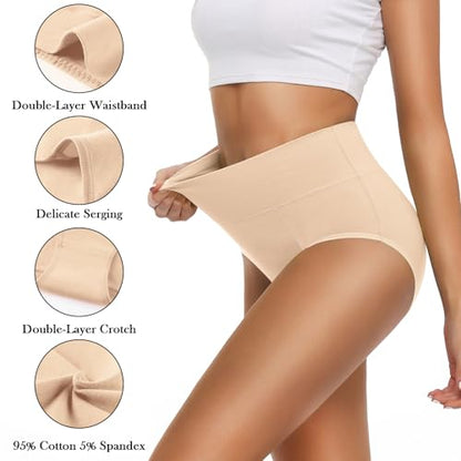 OLIKEME Cotton Underwear High Waisted Panties Full Coverage Underpants Soft Strech Ladies Briefs for Women Multi Pack - color: Beige-5 Pack, size: Medium