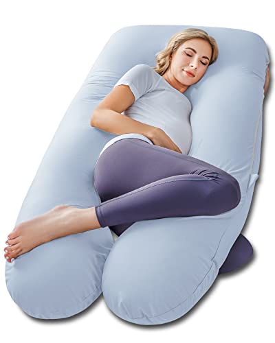 Meiz Pregnancy Pillow, Cooling Pregnancy Pillows for Sleeping, Maternity Pillow for Pregnant Women, Pregnancy Body Pillow with Cooling Jersey Cotton Cover, Blue - color: Light Blue, size: 55 Inch