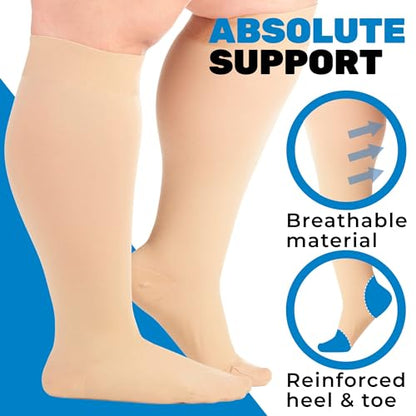 ABSOLUTE SUPPORT 3 Pairs Unisex Compression Socks, 20-30mmHg, Beige|7XL - color: Beige, size: 7X-Large