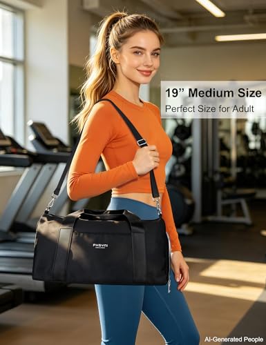 19" Black Personal Gym Bag for Women,with Shoe Compartment & Wet Pocket - color: Black, size: 19" Medium Size
