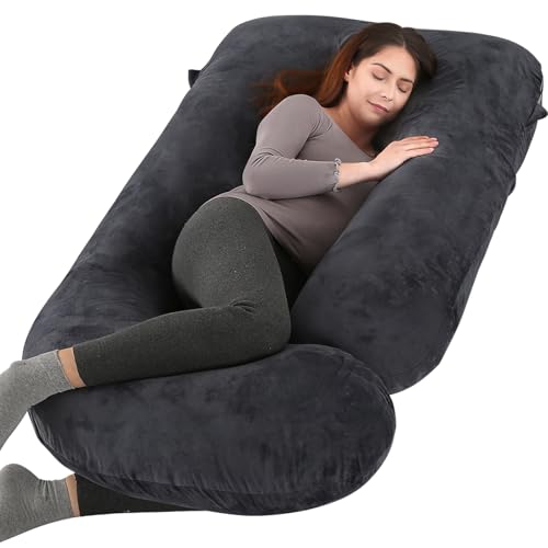 BATTOP Pregnancy Pillows for Sleeping- U Shaped Full Body Maternity Pillow, Pregnancy Pillow for Side Sleepers with Removable Cover, Supports Back, Hips, Belly & Legs (Black) - color: Black