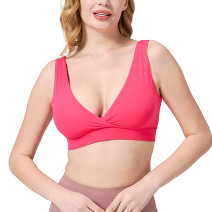 netdraw Buttery Soft Bamboo Viscose Nursing Seamless Sleep Bra - color: Rose, size: Large