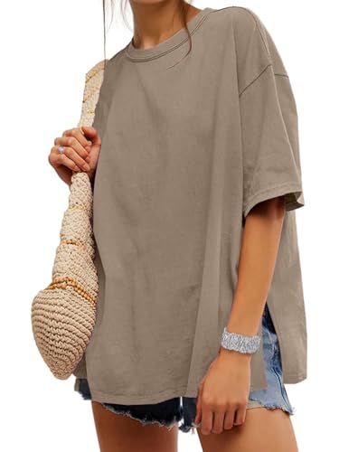 UNCLECAT Womens Oversized T Shirts Summer Trendy Short Sleeve Loose Fit Tee - color: Light Brown, size: Medium