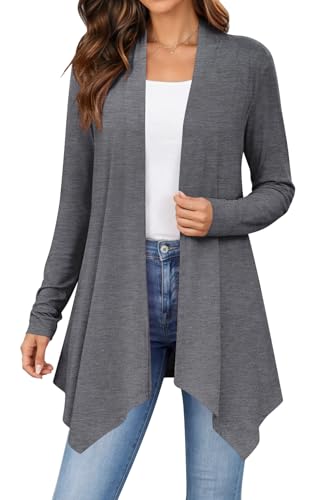 Zeagoo Lightweight Cardigan for Women Long Sleeve Open Front Cardigans - color: Gray, size: Small
