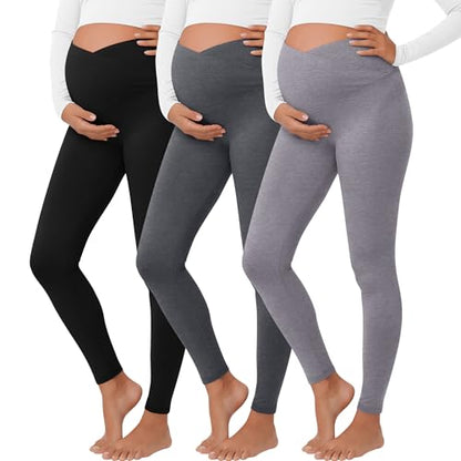 3 Pack Women's Maternity Leggings Pregnancy Pant - color: Black, Dark Mixed Gray, Mixed Gray, size: Medium
