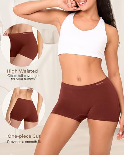 BAMBOO COOL Womens Boyshorts Underwear Mid Rise Boxer Briefs Panties - color: Multicoloured C (5-pack), size: Large