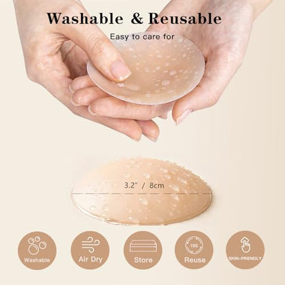 Nipple Covers, Reusable Sticky Silicone Pasties for Women, No Show - color: Crème