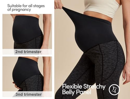 Fleece Lined Maternity Pants for Women Soft Maternity Leggings Over Belly - color: Spacedye Mattblack, size: Medium